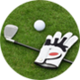A golf glove and a ball on the grass.