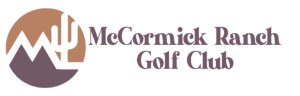 A green background with the words mccormick golf course in purple.