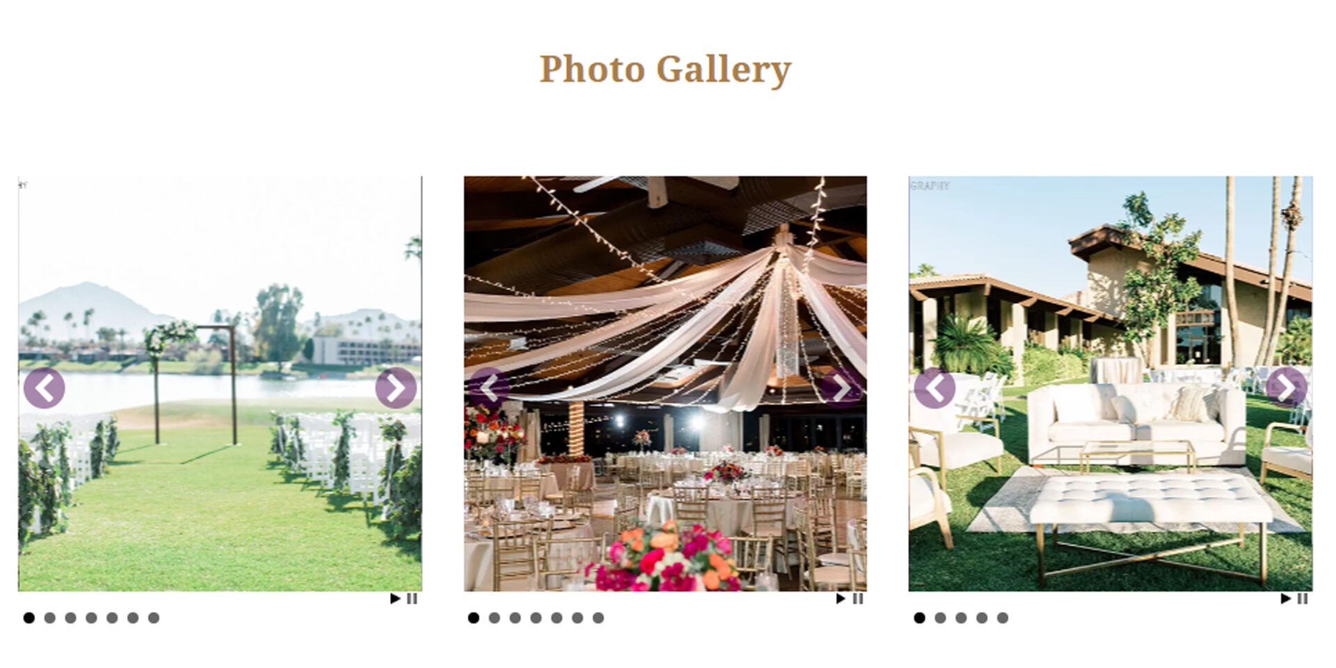 A photo gallery of some different types of wedding decor.