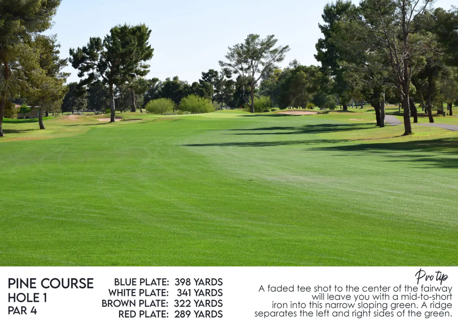 A view and description of McCormick Ranch Golf Club Pine Course Hole 1