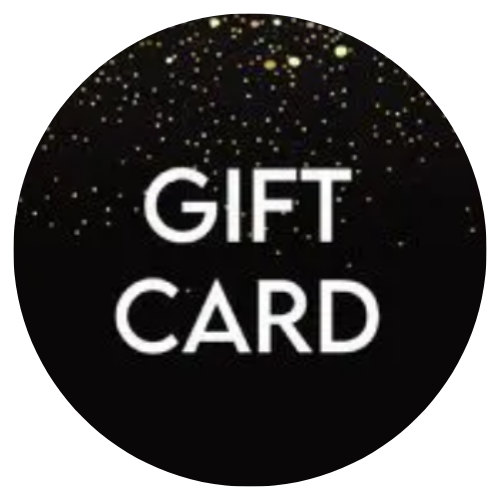 A black circle with the word gift card in it.